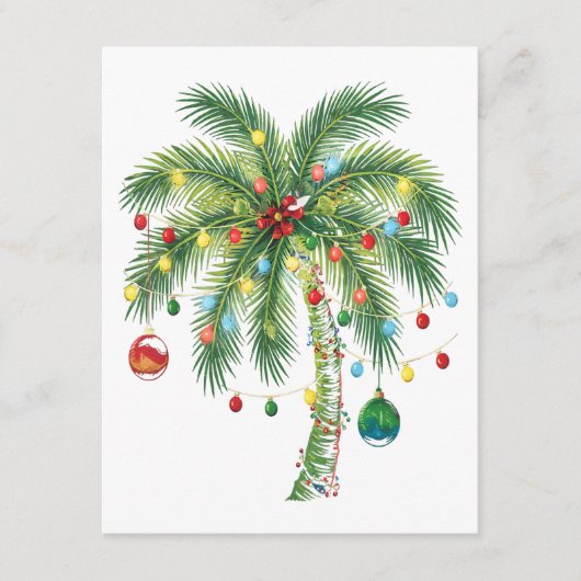 Carte D'accompagnement Palmier de Noël tropical avec lumières et ornam (Devant)