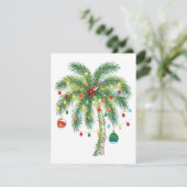 Carte D'accompagnement Palmier de Noël tropical avec lumières et ornam (Debout devant)