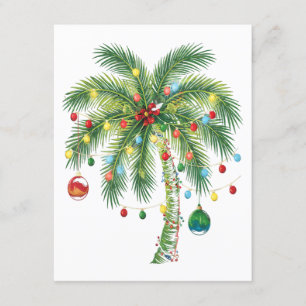 Carte D'accompagnement Palmier de Noël tropical avec lumières et ornam