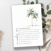 Carte D'accompagnement Palmiers minimaux Réception de mariage tropical