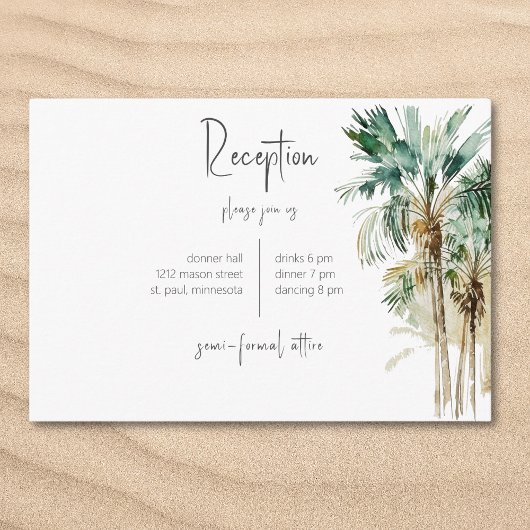 Carte D'accompagnement Palmiers tropicaux Réception de mariage