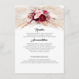 Carte D'accompagnement Pampas Grass Bourgogne Rouge Information Mariage