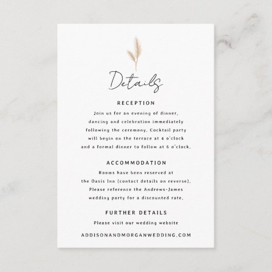 Carte D'accompagnement Pampas Grass Desert Landcape Boho Détails du Maria (Devant)