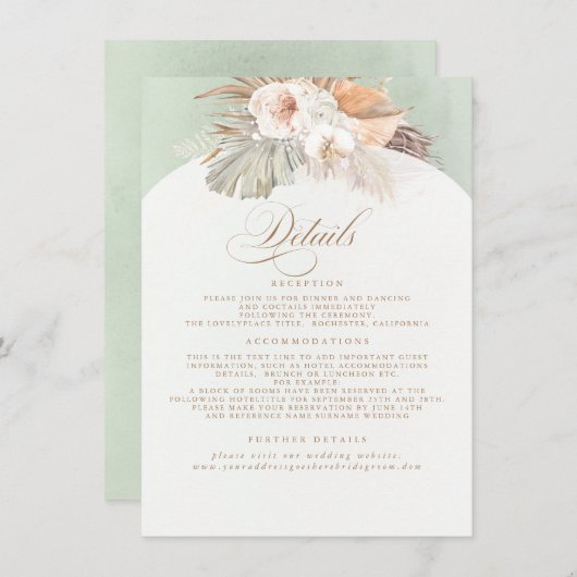 Carte D'accompagnement Pampas Grass Elegant Soft Pastel Détails Mariage (Devant / Derrière)