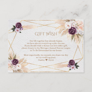 Carte D'accompagnement Pampas Grass Purple Fleurs Mariage Cadeaux Souhait