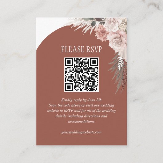 Carte D'accompagnement Pampas Grass Terracotta Site Mariage QR Code (Devant)