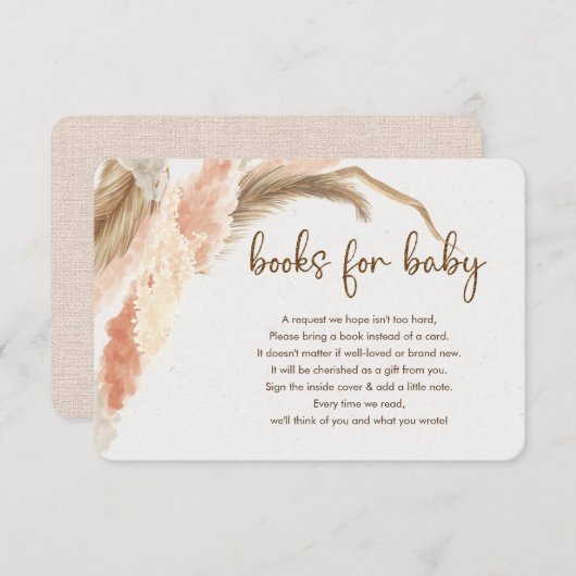 Carte D'accompagnement Pampas herbe boho livre bohème pour baby shower (Devant / Derrière)