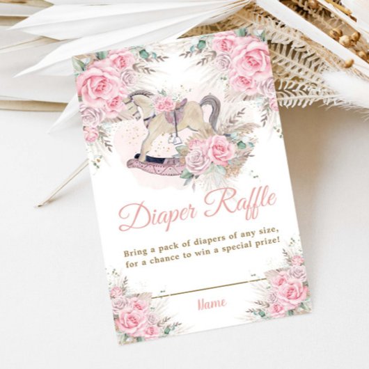 Carte D'accompagnement Pampas Herbe Rose Floral Rocse Cheval Diaper