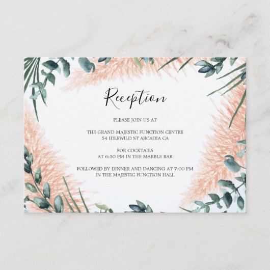 Carte D'accompagnement Pampas Moderne Verdure Foliage Réception de mariag (Devant)