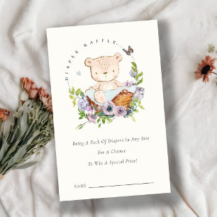 Carte D'accompagnement Panier à fleurs d'ours Baby shower à carreaux bleu