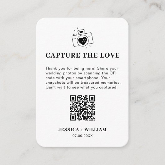 Carte D'accompagnement Panneau de code QR Capture the Love minimal (Devant)