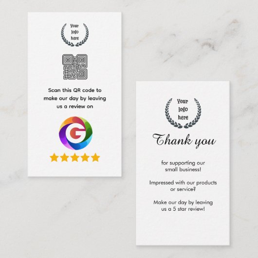 Carte D'accompagnement Panneau de table Google Reviews | Socle de code QR (Devant / Derrière)