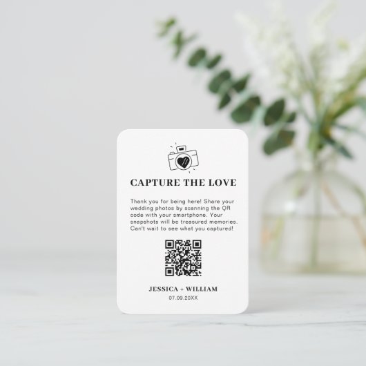 Carte D'accompagnement Panneau QR code Capture l'amour minimal (Debout devant)