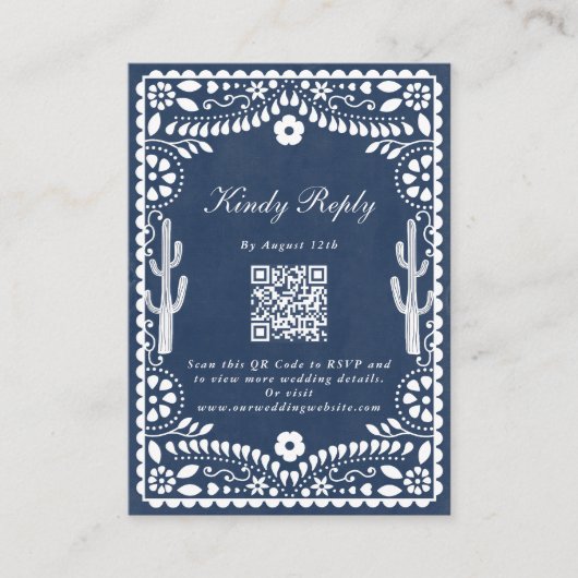 Carte D'accompagnement Papel Picado Boda Mexican Rustic Blue Wedding (Devant)