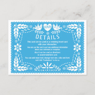Carte D'accompagnement Papel picado inséparables bleu détails mariage