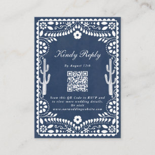 Carte D'accompagnement Papel Picado Mariage Mexicain Rustique Bleu