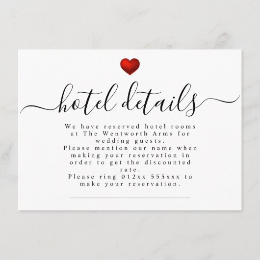 Carte D'accompagnement Papeterie Mariage moderne et simple Red Heart (Devant)