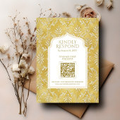 Carte D'accompagnement Papier Damassé Royal Gold Code QR Muslim RSVP Site