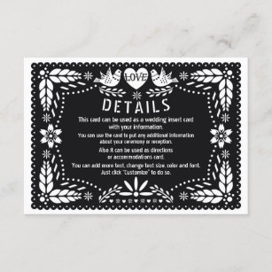 Carte D'accompagnement Papier noir picado inséparables détails mariages