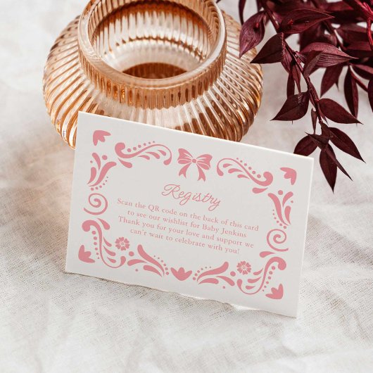 Carte D'accompagnement Papier rose Picado Baby shower Registre code QR
