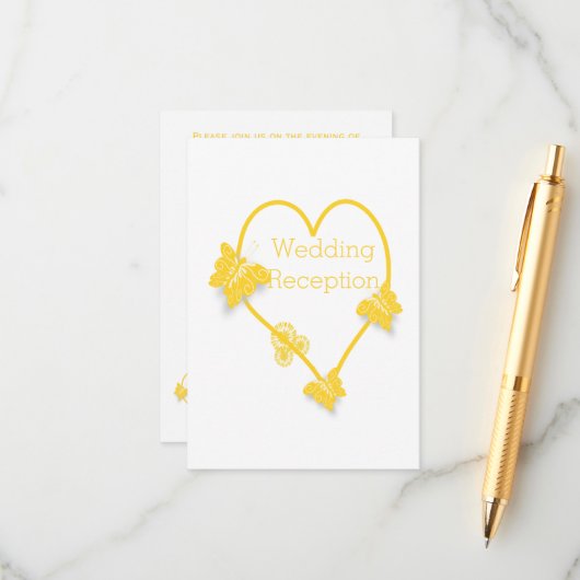 Carte D'accompagnement Papillon de couleur jaune Accueil de mariage de co (Devant/Arrière en situation)