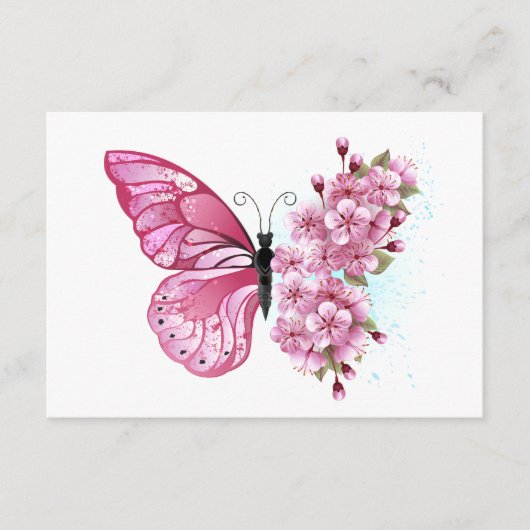 Carte D'accompagnement Papillon de fleurs avec Sakura rose (Devant)