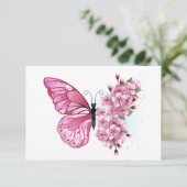 Carte D'accompagnement Papillon de fleurs avec Sakura rose (Debout devant)