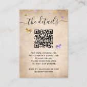 Carte D'accompagnement Papillon élégant or violet clair Code QR RSVP (Devant)