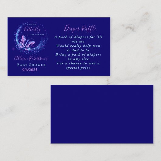 Carte D'accompagnement Papillon pourpre mouche Baby shower Déchets Raffin (Devant / Derrière)