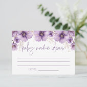 Carte D'accompagnement Papillon pourpre Nom Idées, Baby shower (Debout devant)
