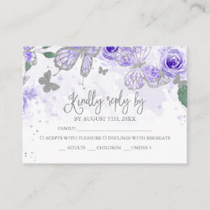Carte D'accompagnement Papillon Quinceanera violet argenté Budget RSVP