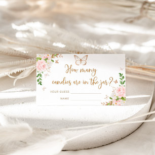 Carte D'accompagnement Papillon rose roux floral devinez combien de bonbo