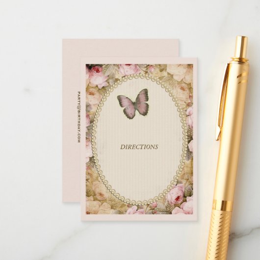 Carte D'accompagnement Papillon Roses anciennes, Notes de musique Enclosu (Devant/Arrière en situation)