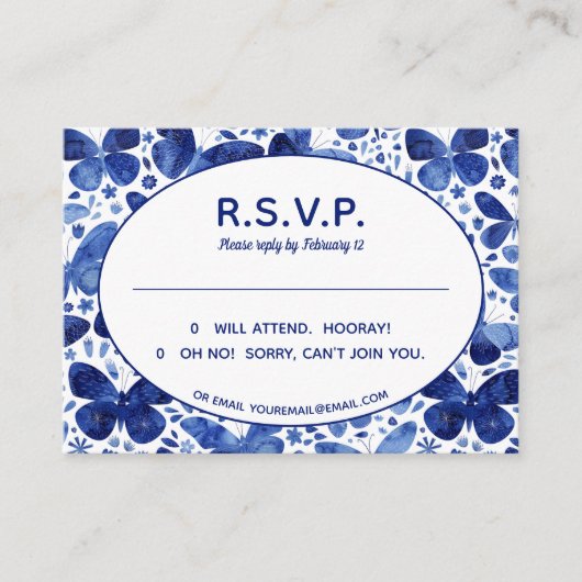 Carte D'accompagnement Papillons Aquarelle Indigo Blue R.S.V.P. (Devant)