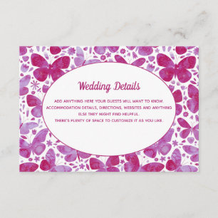 Carte D'accompagnement Papillons Aquarelle MagentaPink Détails du Mariage