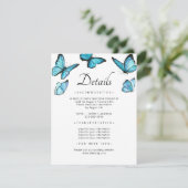 Carte D'accompagnement Papillons bleus de luxe. Détails du Mariage élégan (Debout devant)