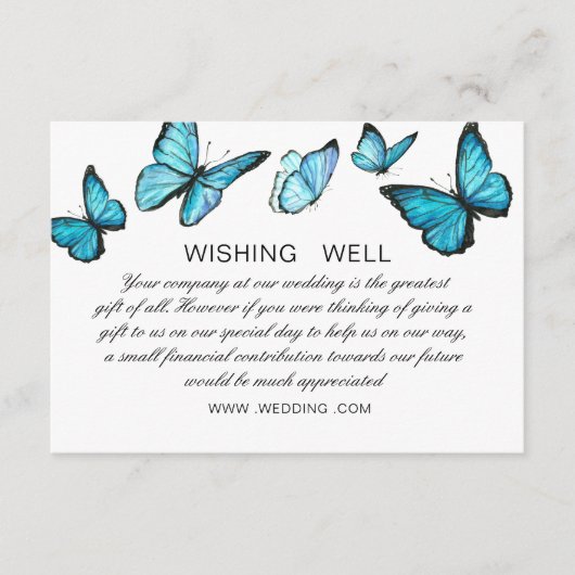 Carte D'accompagnement Papillons d'aquarelle bleu Mariage Wishing Well (Devant)
