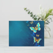Carte D'accompagnement Papillons d'or sur un Arrière - plan bleu (Debout devant)