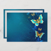 Carte D'accompagnement Papillons d'or sur un Arrière - plan bleu (Devant / Derrière)