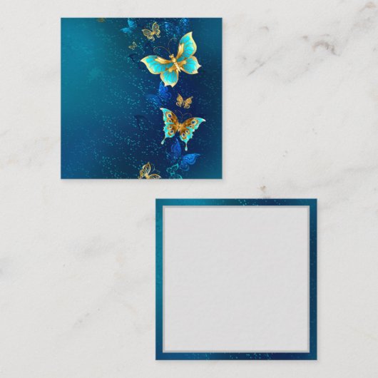 Carte D'accompagnement Papillons d'or sur un Arrière - plan bleu (Devant / Derrière)