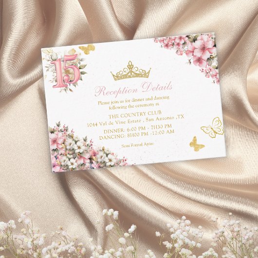 Carte D'accompagnement Papillons dorés floraux rose rose