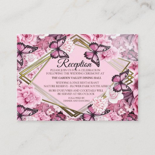 Carte D'accompagnement Papillons et Fleurs dans des tons roses variés (Devant)