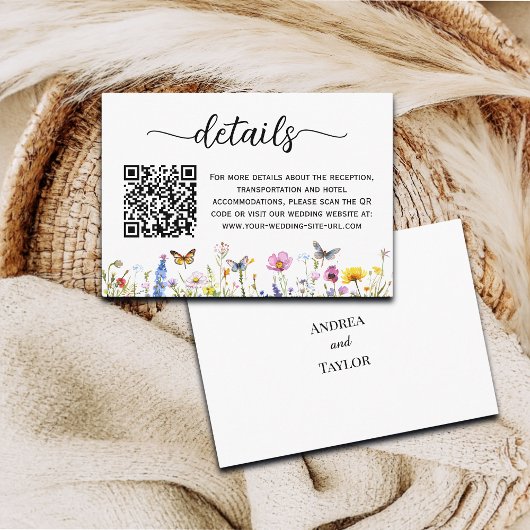 Carte D'accompagnement Papillons fleur sauvage QR Code Détails du Mariage