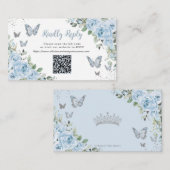 Carte D'accompagnement Papillons Floraux bleus Quinceañera QR Code RSVP (Devant / Derrière)