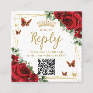 Carte D'accompagnement Papillons floraux rouges Quinceanera RSVP QR Code