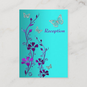 Carte D'accompagnement Papillons floraux Turquoises d'argent violet Boîti