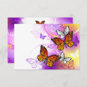 Carte D'accompagnement Papillons Monarque sur Arrière - plan pourpre (Devant / Derrière)