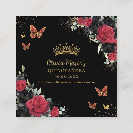 Carte D'accompagnement Papillons rouges et noirs Quinceanera RSVP QR Code (Dos)