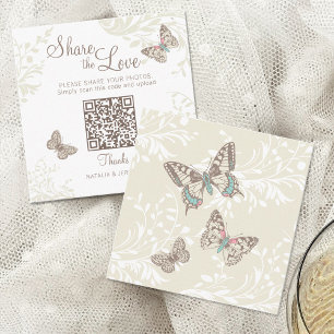 Carte D'accompagnement Papillons tourbillon floral crème marron mariage