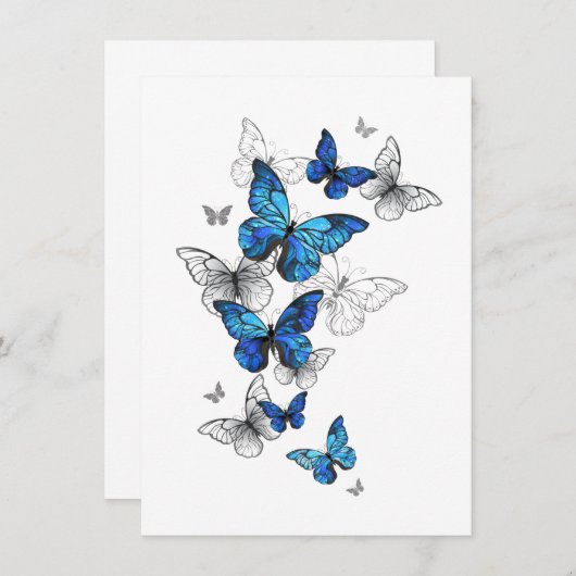 Carte D'accompagnement Papillons volants bleus Morpho (Devant / Derrière)